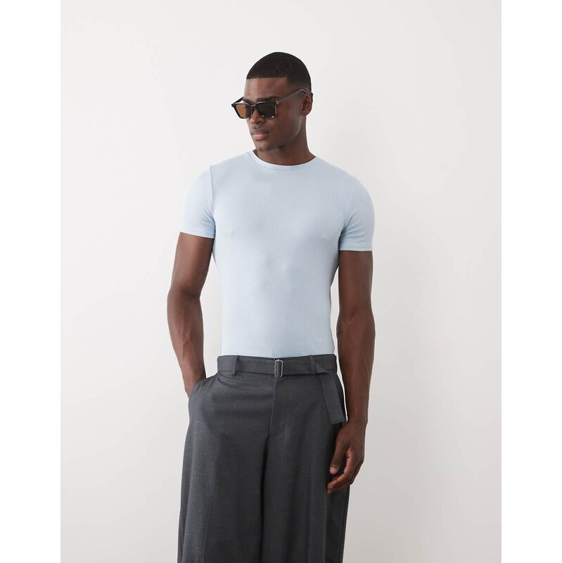 ASOS DESIGN Essentials muscle fit t-shirt in light blue rib