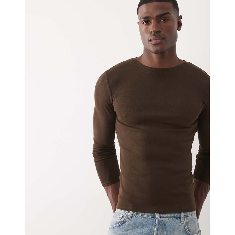 ASOS DESIGN Essentials muscle fit long sleeve t-shirt in brown