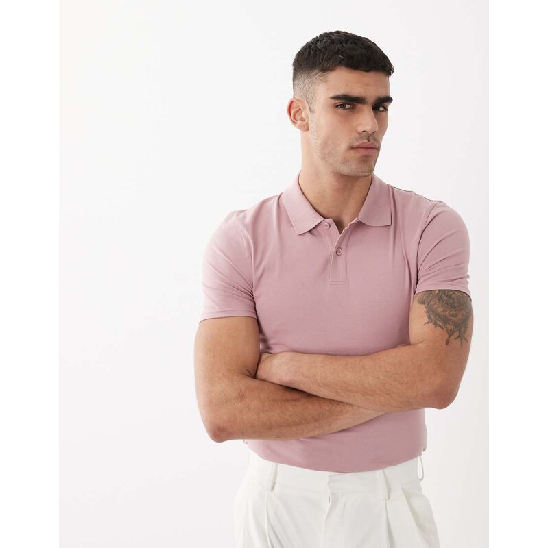 ASOS DESIGN Essentials muscle fit polo in pink