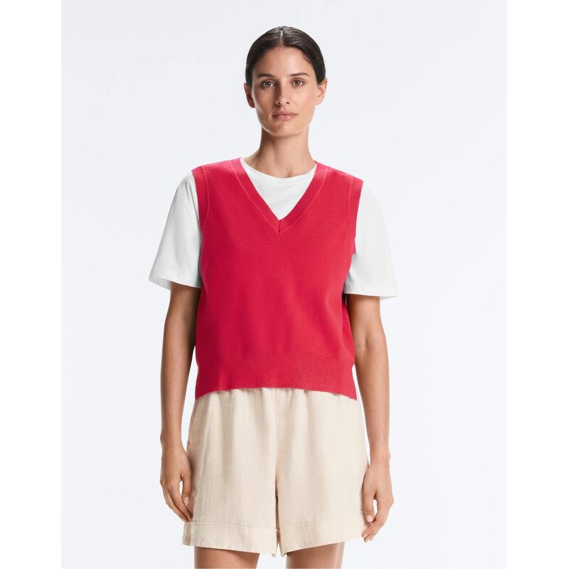 OYSHO V-neck knit vest in red