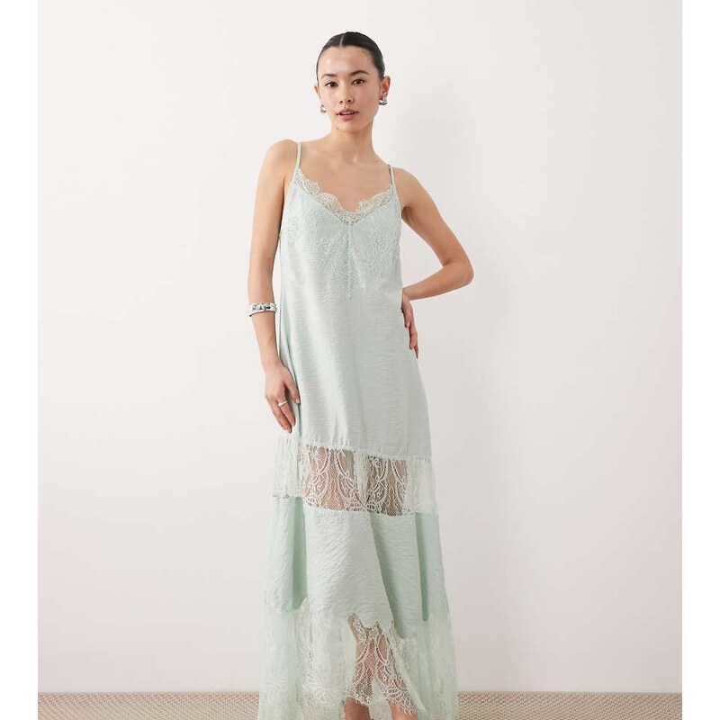 ASOS Petite ASOS DESIGN Petite lace insert hanky hem maxi dress in 115624307