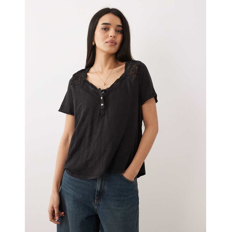 Free People heirloom henley button up tee in black 115624308