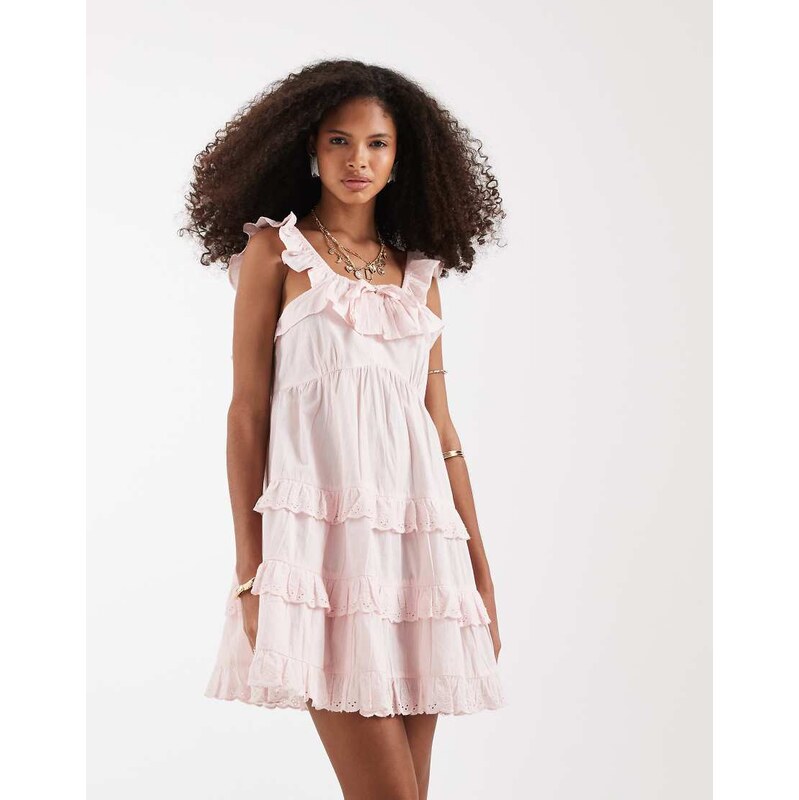 Neon Rose ruffle tiered mini dress in pink