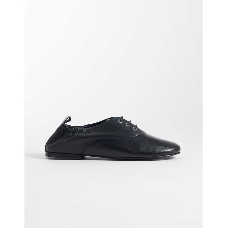 ASOS DESIGN Myriad premium lace up flat shoes in black leather