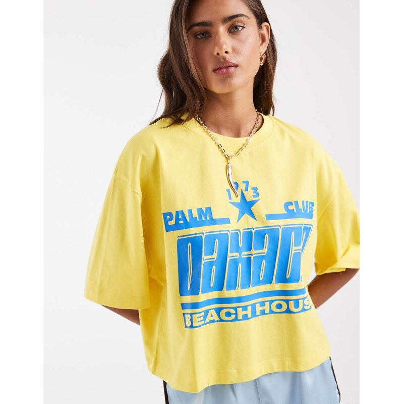 ASOS DESIGN Boxy crop T-shirt with Oaxaca graphic in yellow