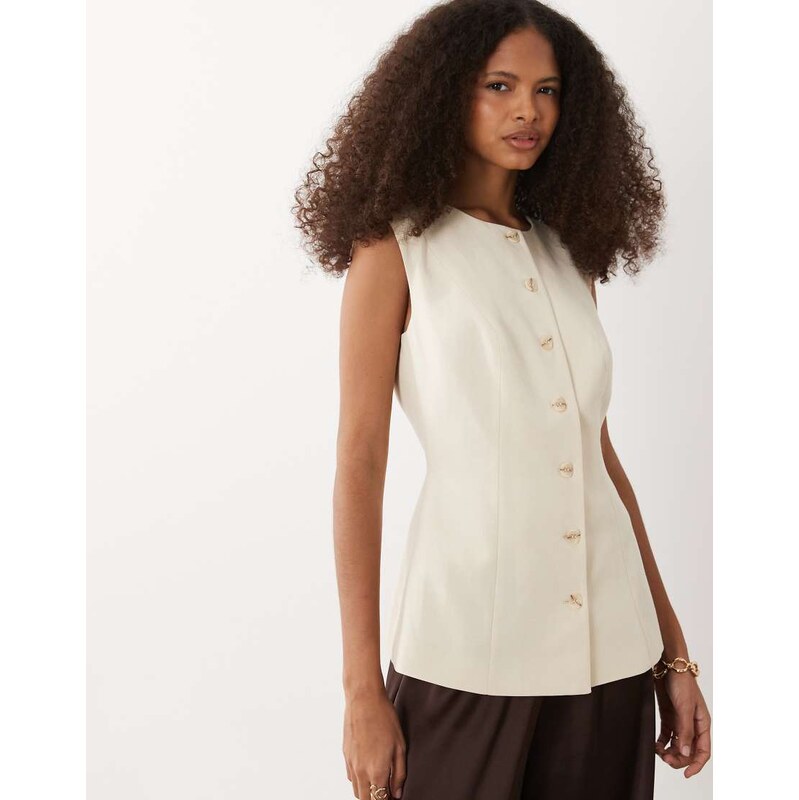 ASOS DESIGN tailored linen waistcoat in-White 115624395