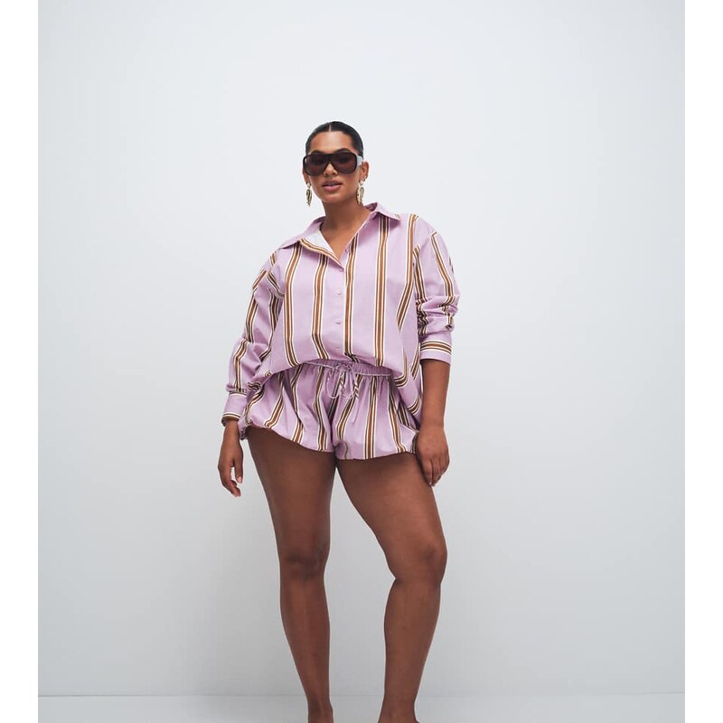 ASOS Curve ASOS DESIGN Curve bubble hem shorts in lilac stripe-Purple 115624422