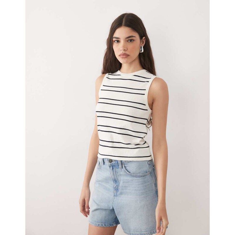 ASOS DESIGN fine knit tank top co-ord in mono stripe-Multi