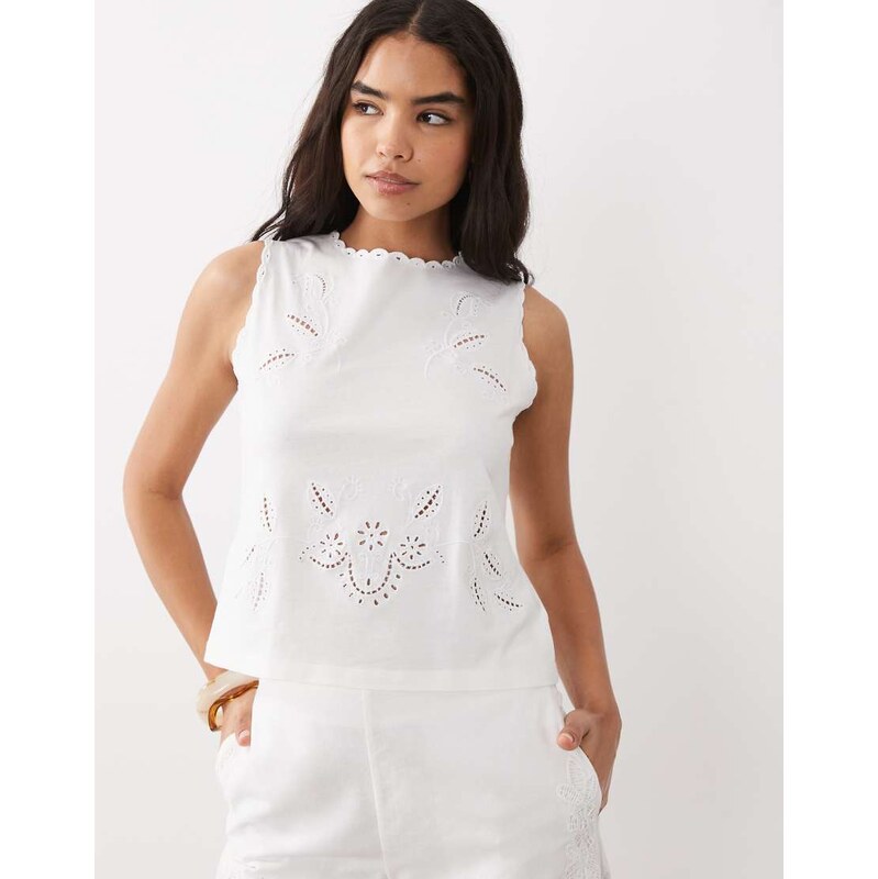 Mango 100% cotton sleeveless embroidered top in white 115624432