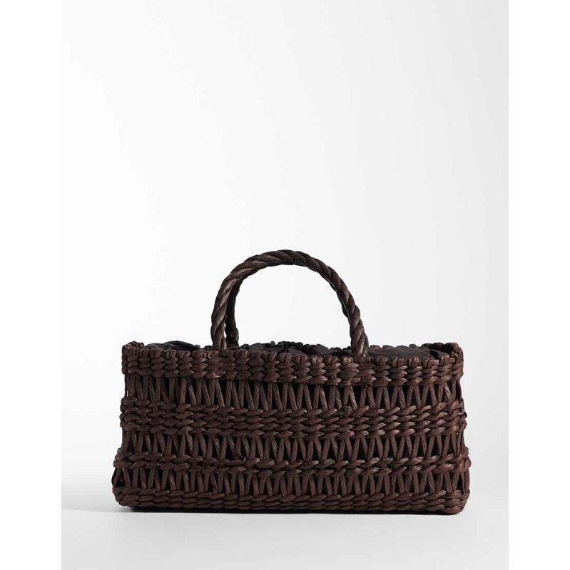 Mango woven rectangle tote bag in chocolate brown 115624433