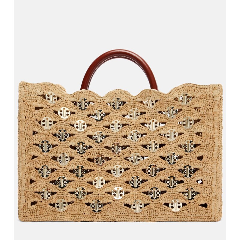 Rabanne 1969 embellished raffia tote bag
