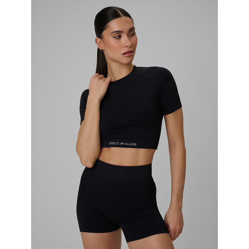 Dámský bezešvý tréninkový crop top 4F černá