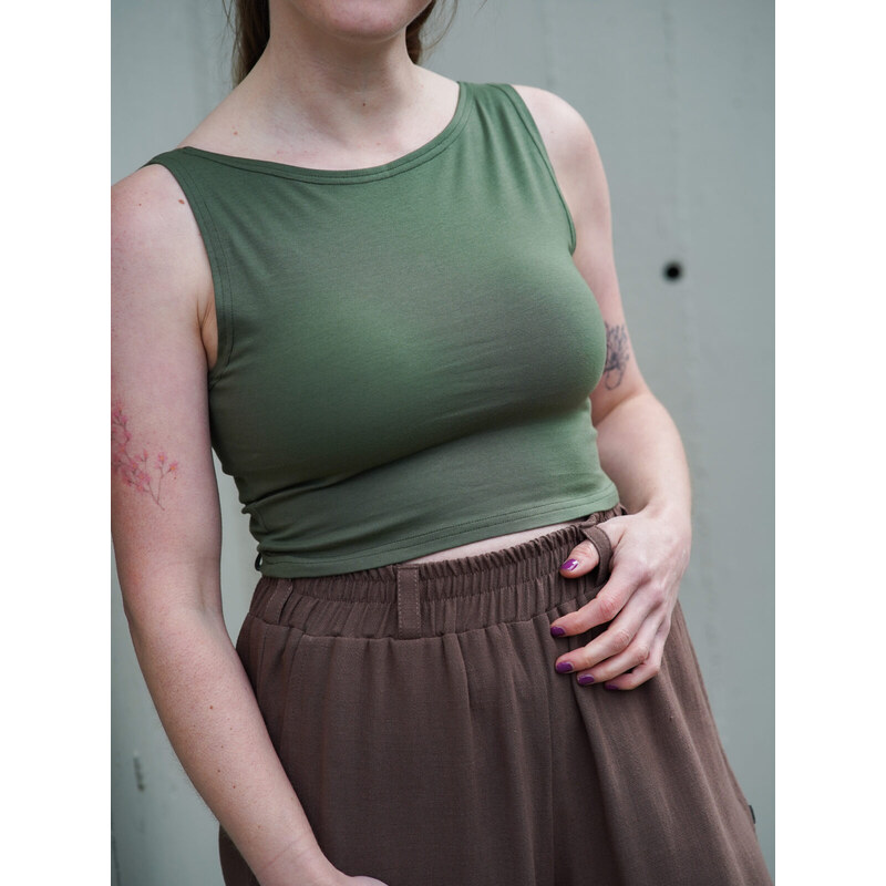 MINILE Oboustranný Crop-top Bavlna Khaki - XS 115630941