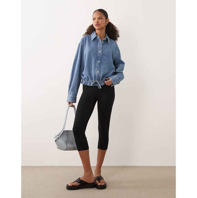 ARKET cinch waist denim shirt in mid blue wash