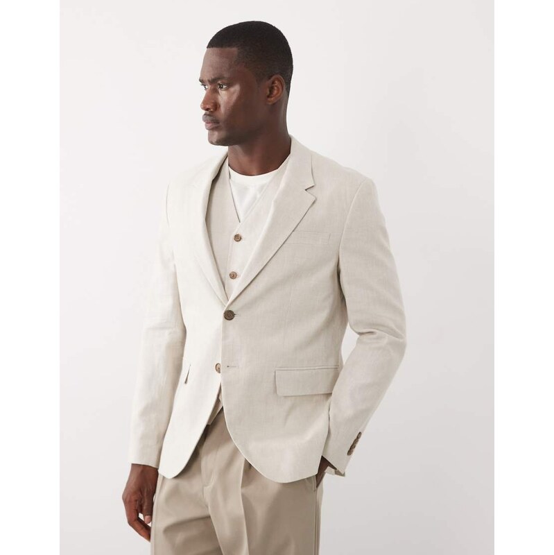 Jack & Jones Premium co-ord linen blend slim suit jacket in