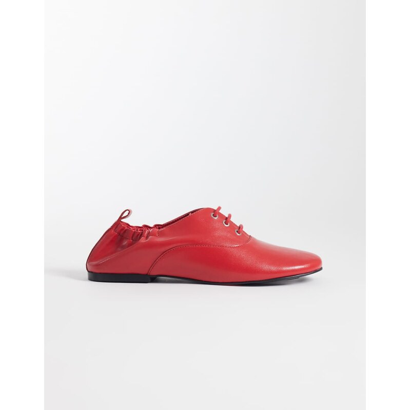 ASOS DESIGN Myriad premium lace up flat shoes in red leather 115631420