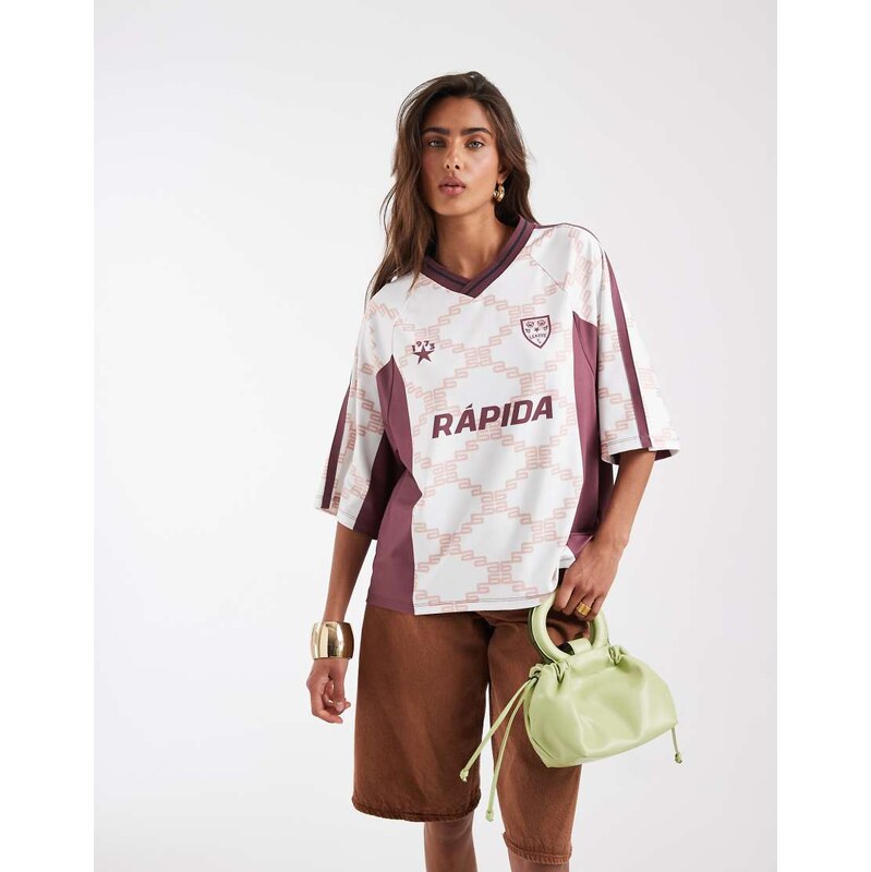 ASOS DESIGN oversized v neck football t-shirt with geometric