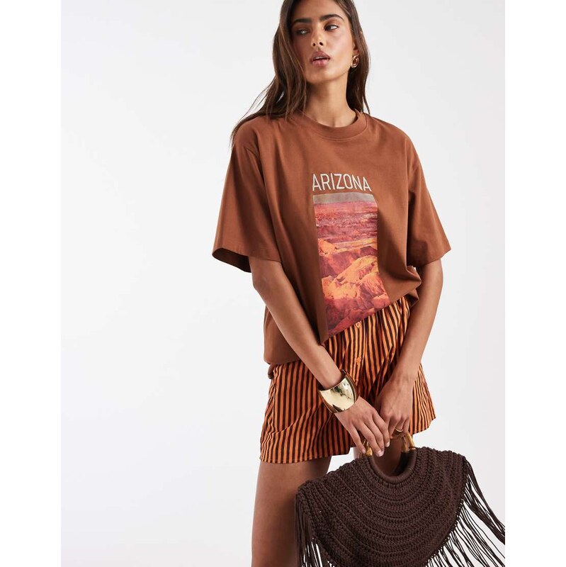 ASOS DESIGN Oversized Tshirt with Arizona embroidery in brown 115631431