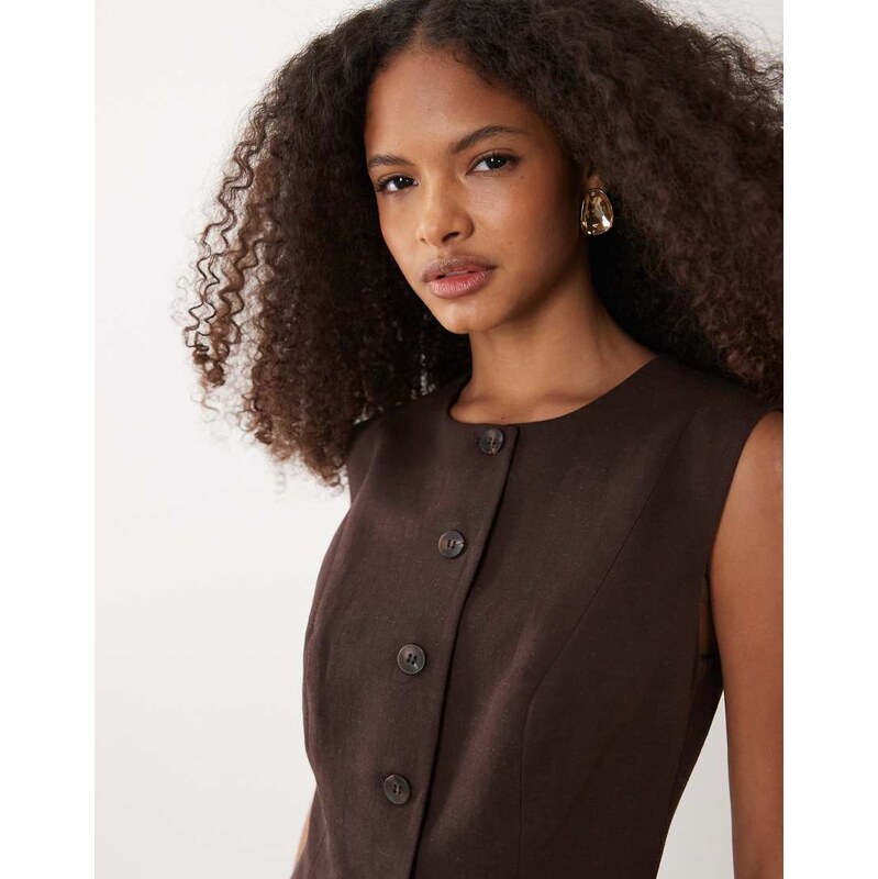 ASOS DESIGN tailored linen waistcoat in-Brown 115631435