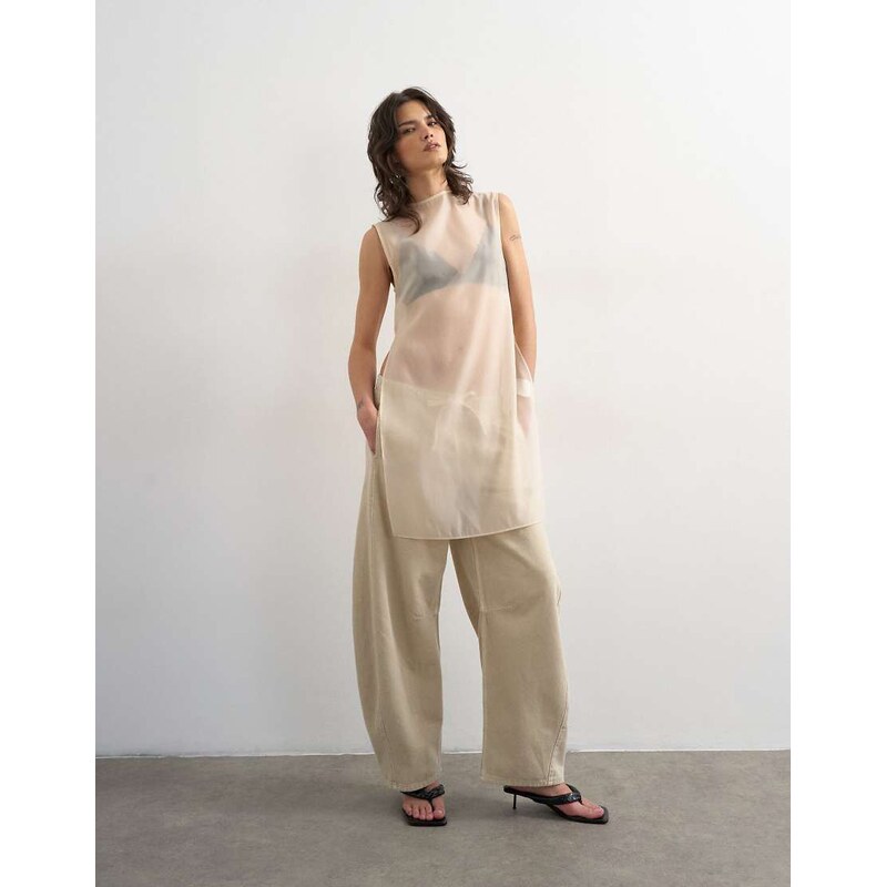 Topshop pull on barrel jean in oat-Neutral 115631441