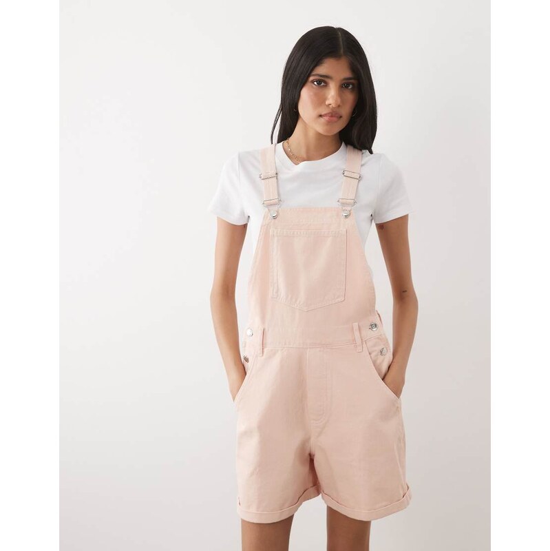 Miss Selfridge dungaree playsuit in baby pink wash 115631455