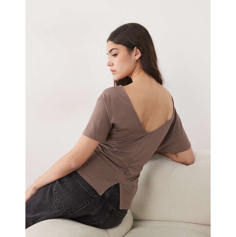 ASOS DESIGN cinch waist angle sleeve tee with v back detail in