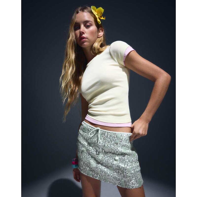 Bershka Sequin mini skirt in green 115631478