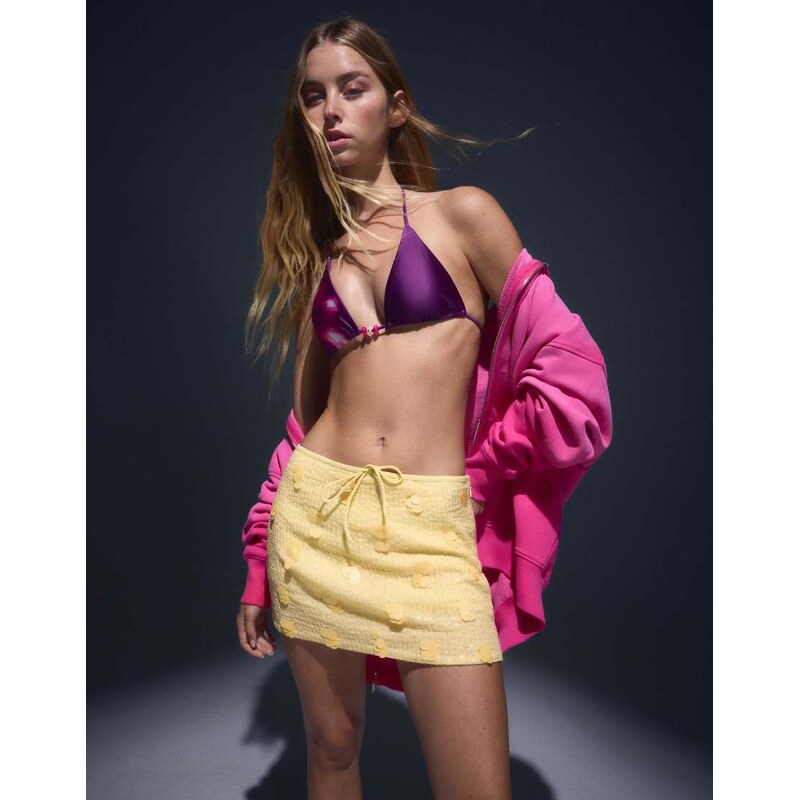 Bershka Sequin mini skirt in yellow 115631479