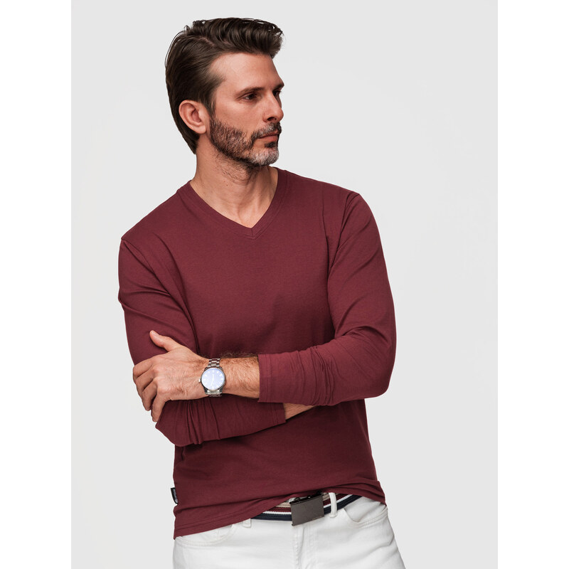 Ombre Mens unprinted longsleeve with a crew neckline - maroon
