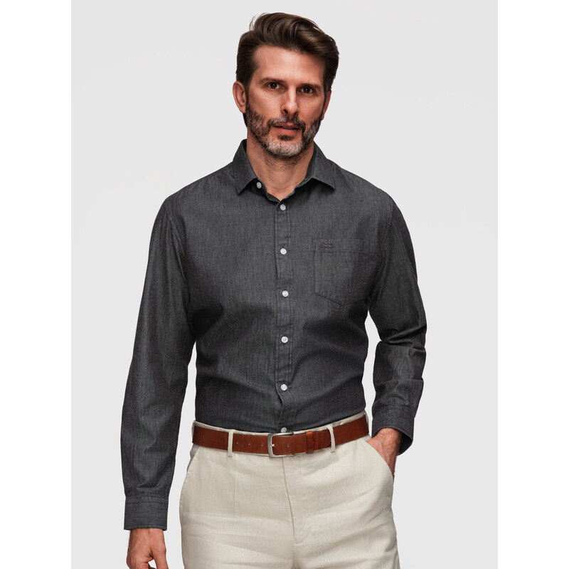 Ombre Mens denim shirt with embroidered pocket - black