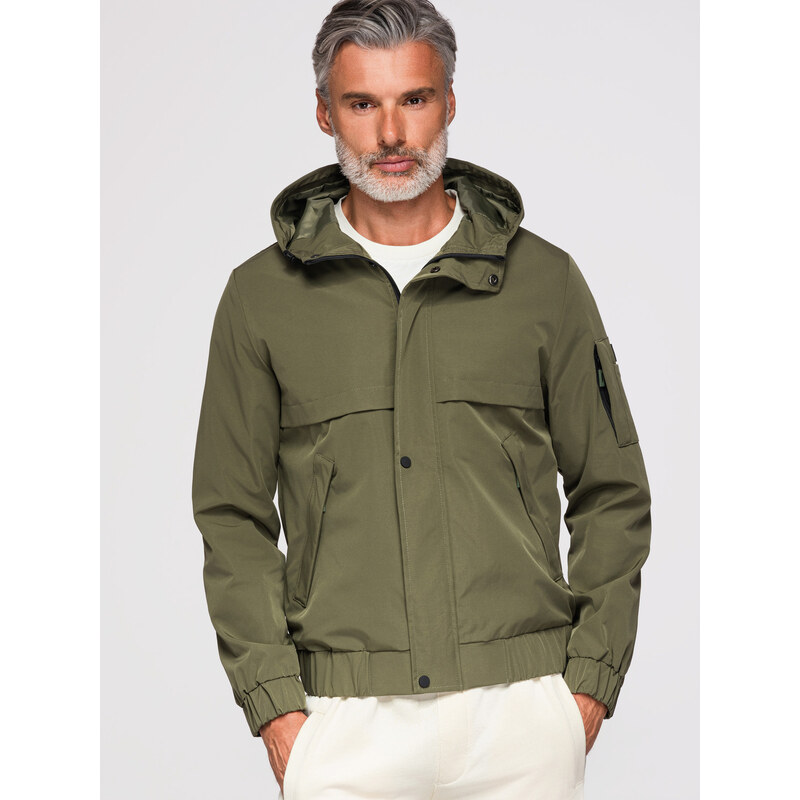 Ombre Mens functional transitional jacket with hood - olive