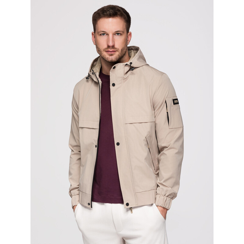 Ombre Functional mens transitional jacket with hood - beige