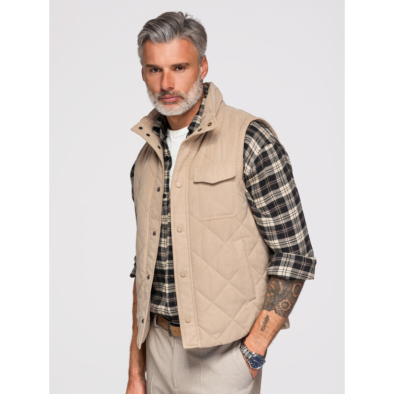 Ombre Mens peach effect quilted vest - beige