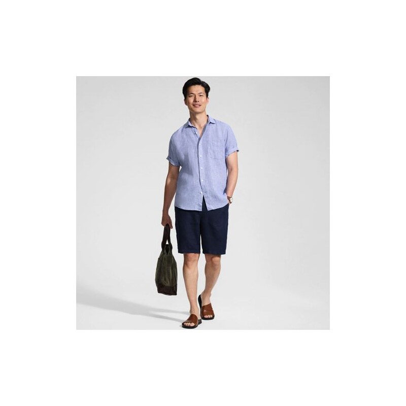 Premium Pure Linen Shorts, Men, size: 36, regular, Blue, by