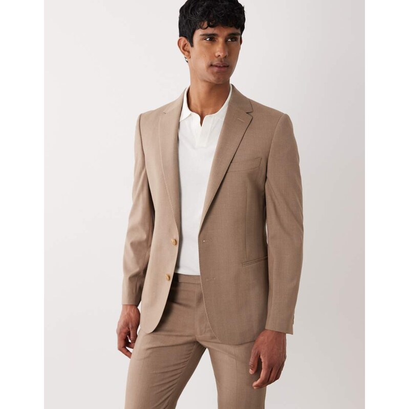 ASOS DESIGN skinny suit jacket in brown subtle check