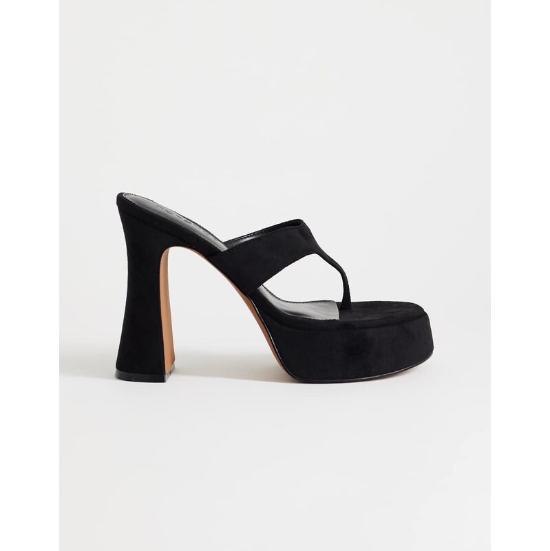 Topshop Nima platform heeled toe thong sandal in black-Multi 115640349