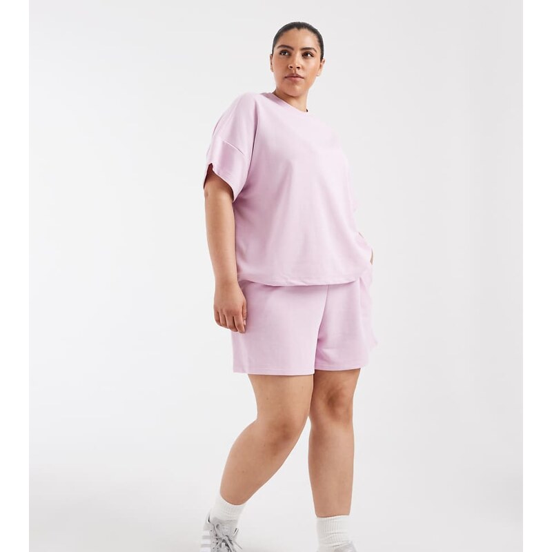 Pieces Plus Pieces Curve high waist sweat shorts co-ord in light