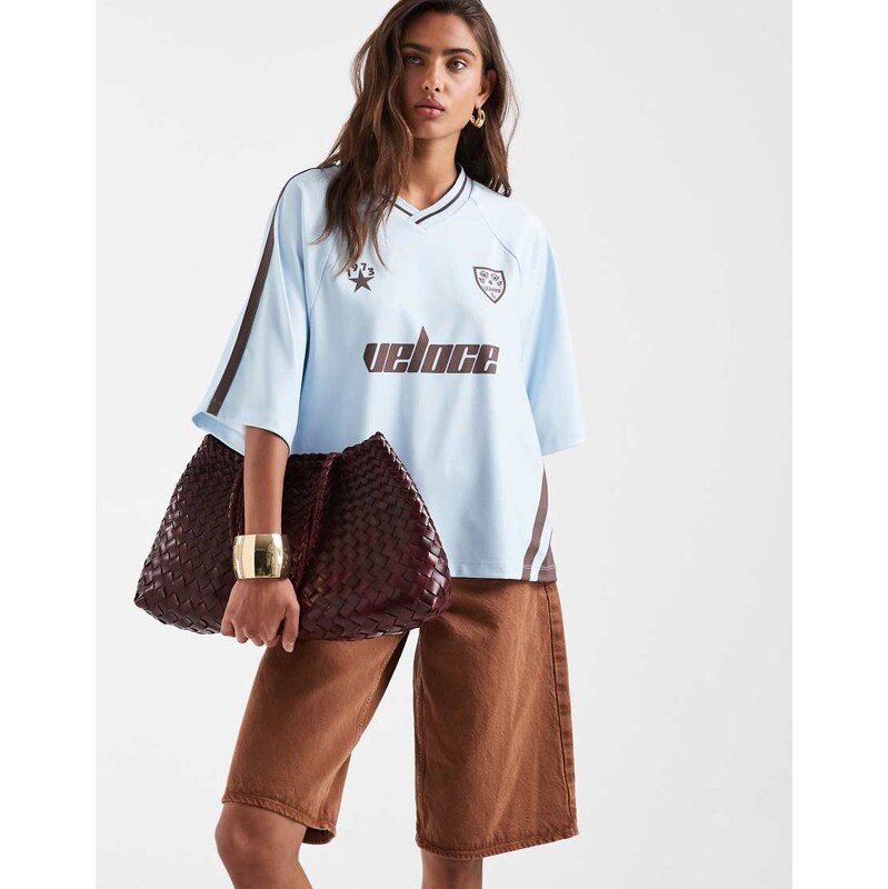 ASOS DESIGN oversized v neck football t-shirt with graphic in