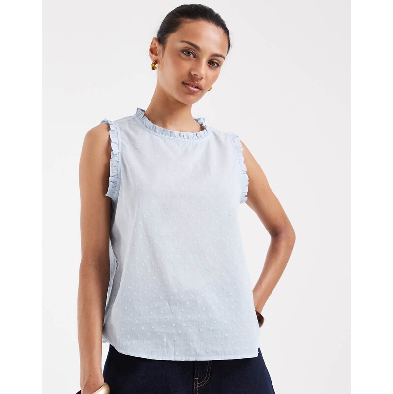 Vero Moda dobby texture ruffle trim sleeveless top in light blue 115634401