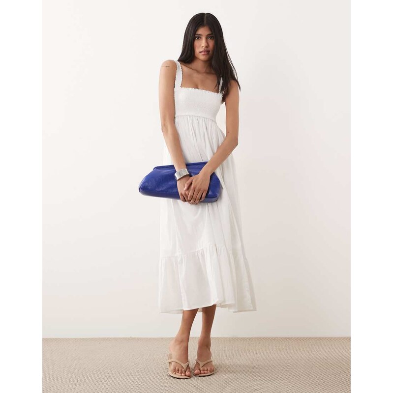 Abercrombie & Fitch smocked tiered midi dress with removeable straps 115740947