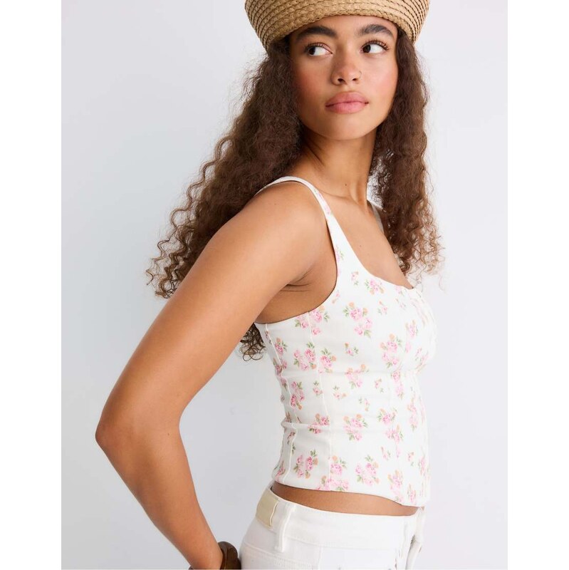 Stradivarius Corset top with straps in pale pink
