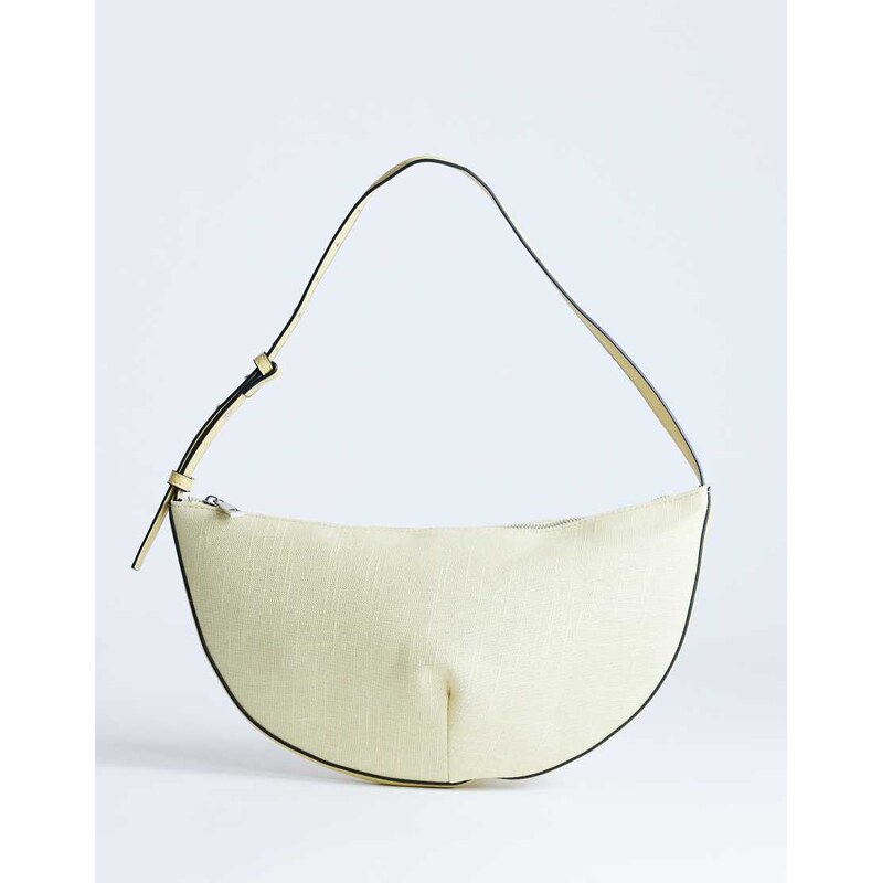 Topshop Curly medium canvas scoop shoulder bag in lemon-Yellow