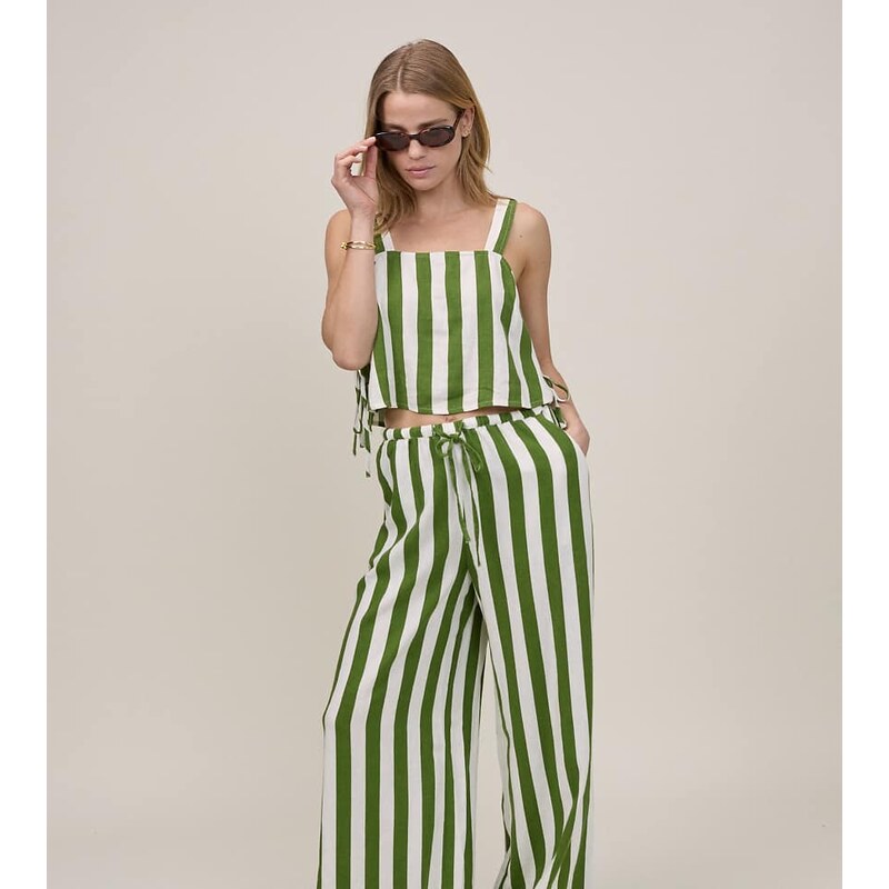 Nobodys Child Petite Pillar linen mix tie side top co-ord in