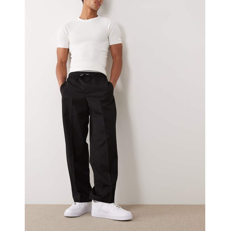 ASOS DESIGN tailored pull on wide leg trousers in black