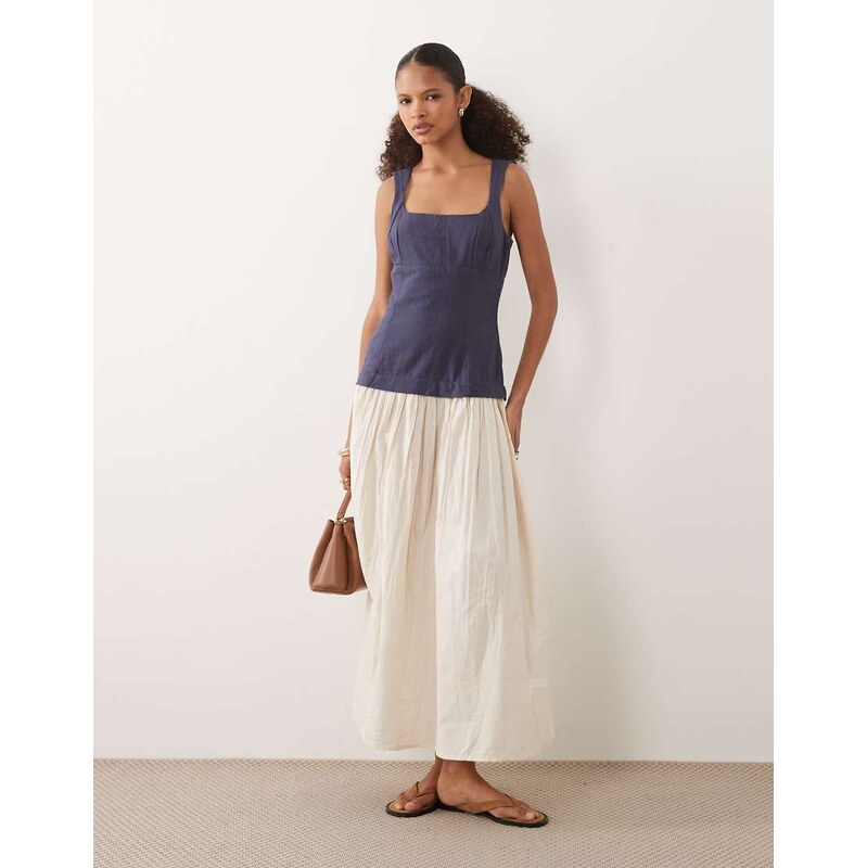 ASOS DESIGN hybrid maxi dress with white and navy contrast