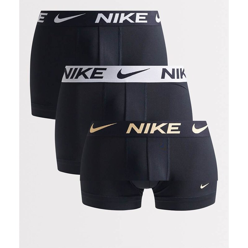 Nike Essential Microfibre 3 pack trunks in black with black/grey