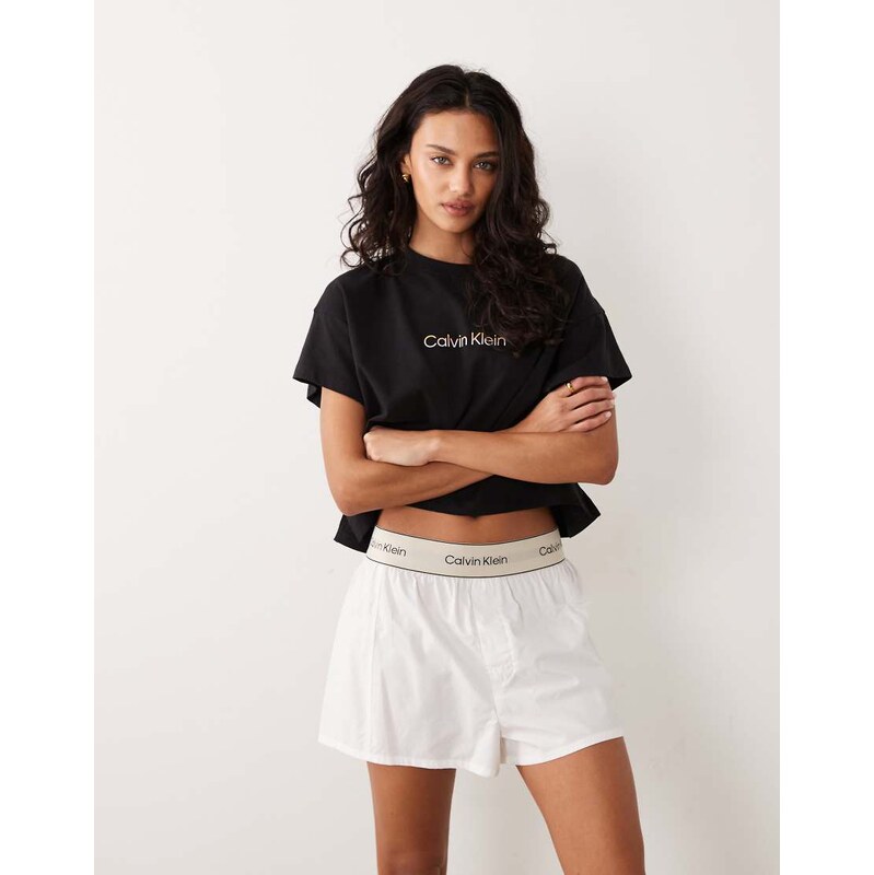 Calvin Klein heritage cotton logo waistband shorts in classic white 115634234
