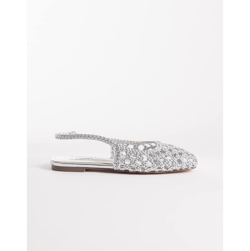 SIMMI Shoes Simmi London Biao slingback woven ballet flats in silver 115634240