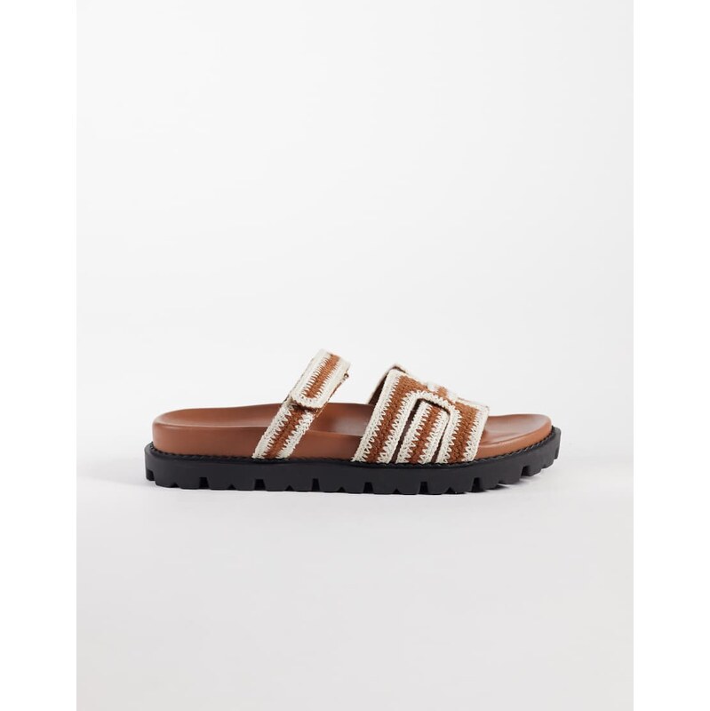 SIMMI Shoes Simmi London Adelle chunky slider sandals in brown crochet 115634261