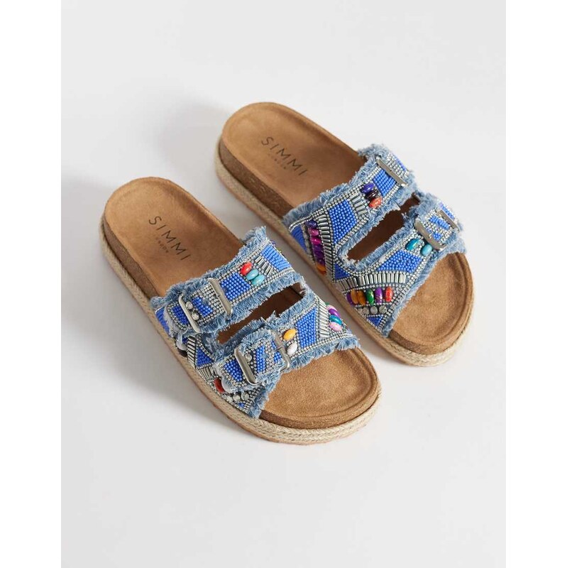 SIMMI Shoes Simmi London Mayha beeded double buckle sandals in blue 115634266